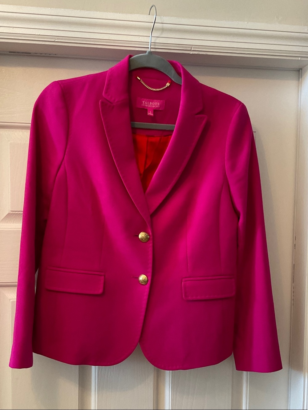 Talbots Women's Fuchsia Tailored Blazer with Gold Buttons, 4P